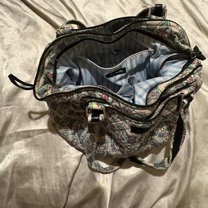 Vera Bradley Large Black Leather Hobo Bag- Gray & Neon Paisley Accents - Rare